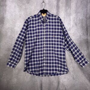Cinch Cotton Long Sleeve Button Shirt W/Pocket Sz Medium Blue Plaid 2 tiny flaws